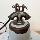 Industrial light grey enamel factory lamp with cast iron top, 1950s