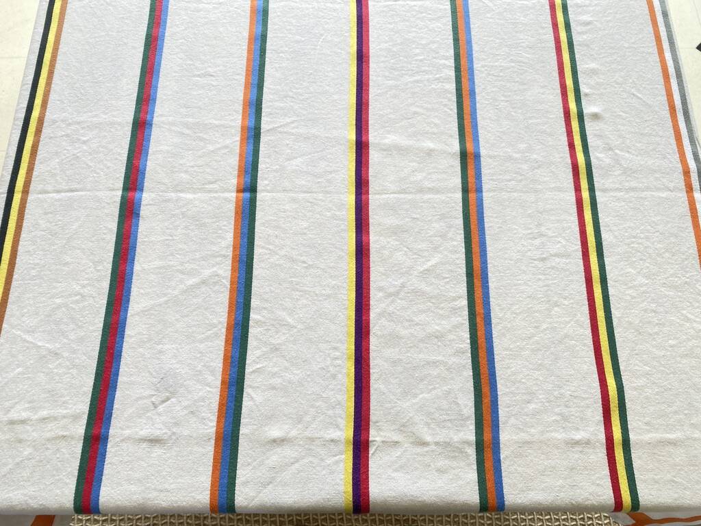 Nappe "style basque" et ses 12 serviettes - 220x146 cm - métis lin/coton