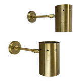 Set of two large minimalist Brass "tube" Wall Light Sconces, Italy 1970s