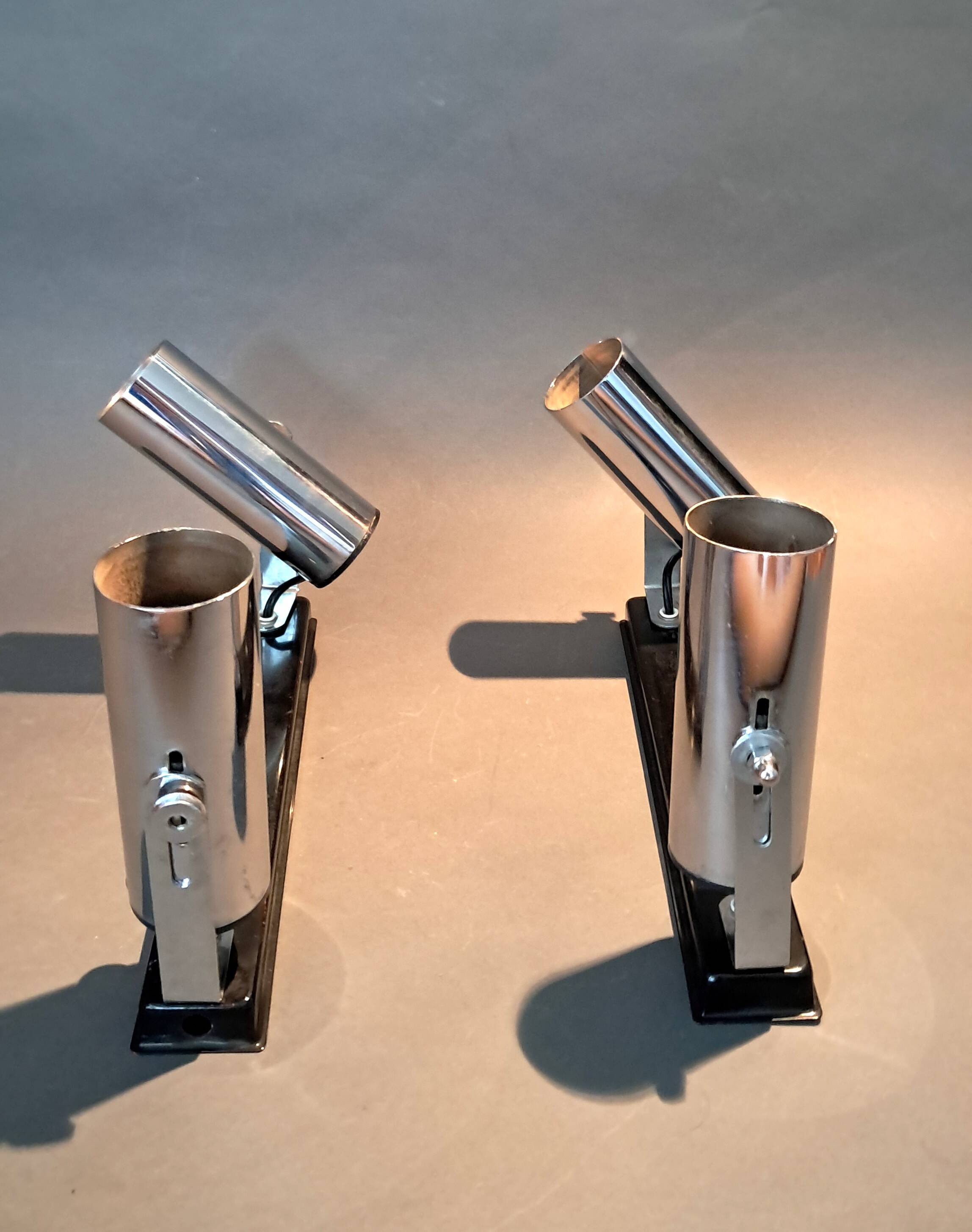 Pair of modernist chrome wall lights 1960.