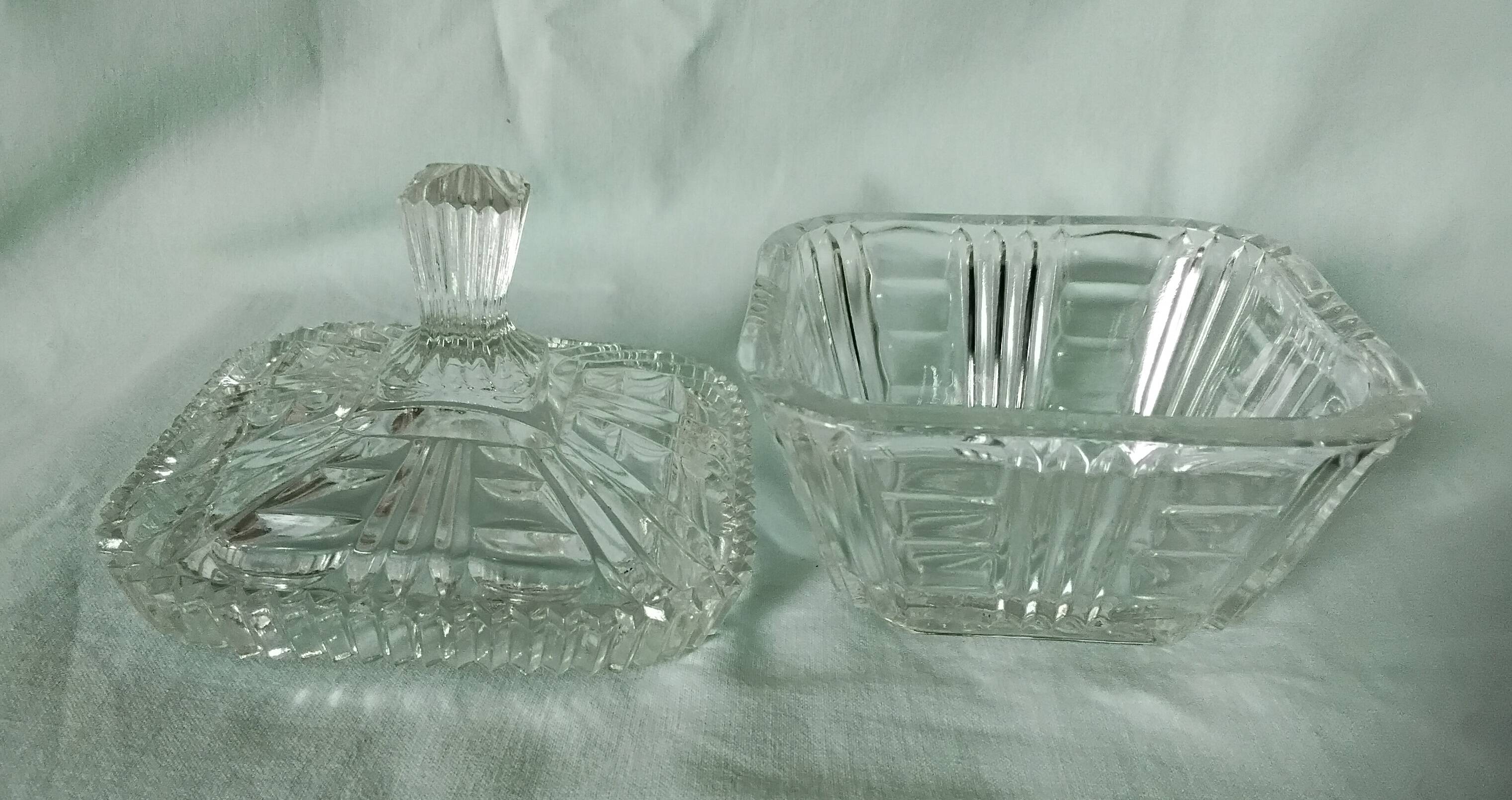 Cut glass sugar bowl