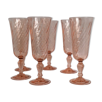Set of 6 pink flutes 70s luminarc Arcoroc model Rosaline