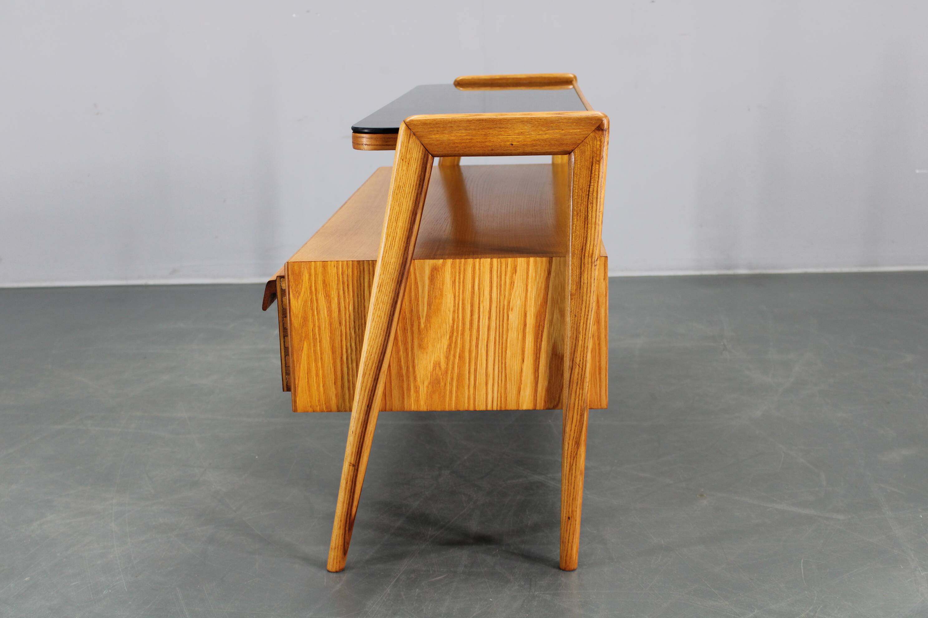 1960s Czechoslovakian Maple TV Rack with Drawers and Glass Top