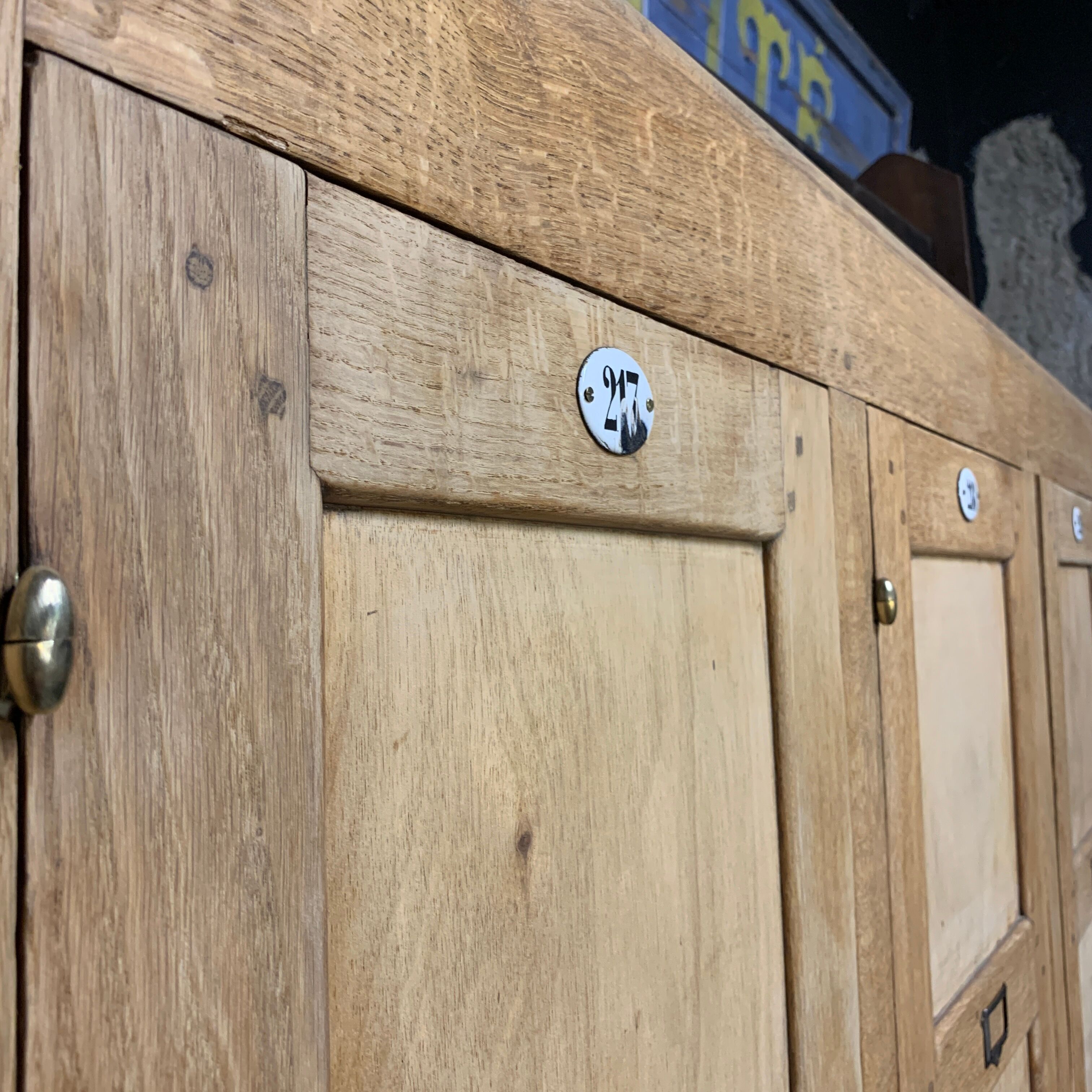 Old industrial cloakroom 1910 in oak and enamelled plate
