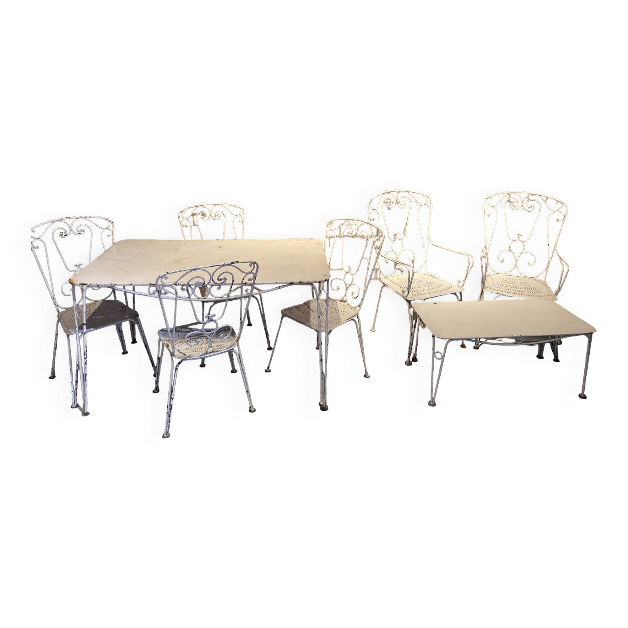 Wrought iron garden set painted white