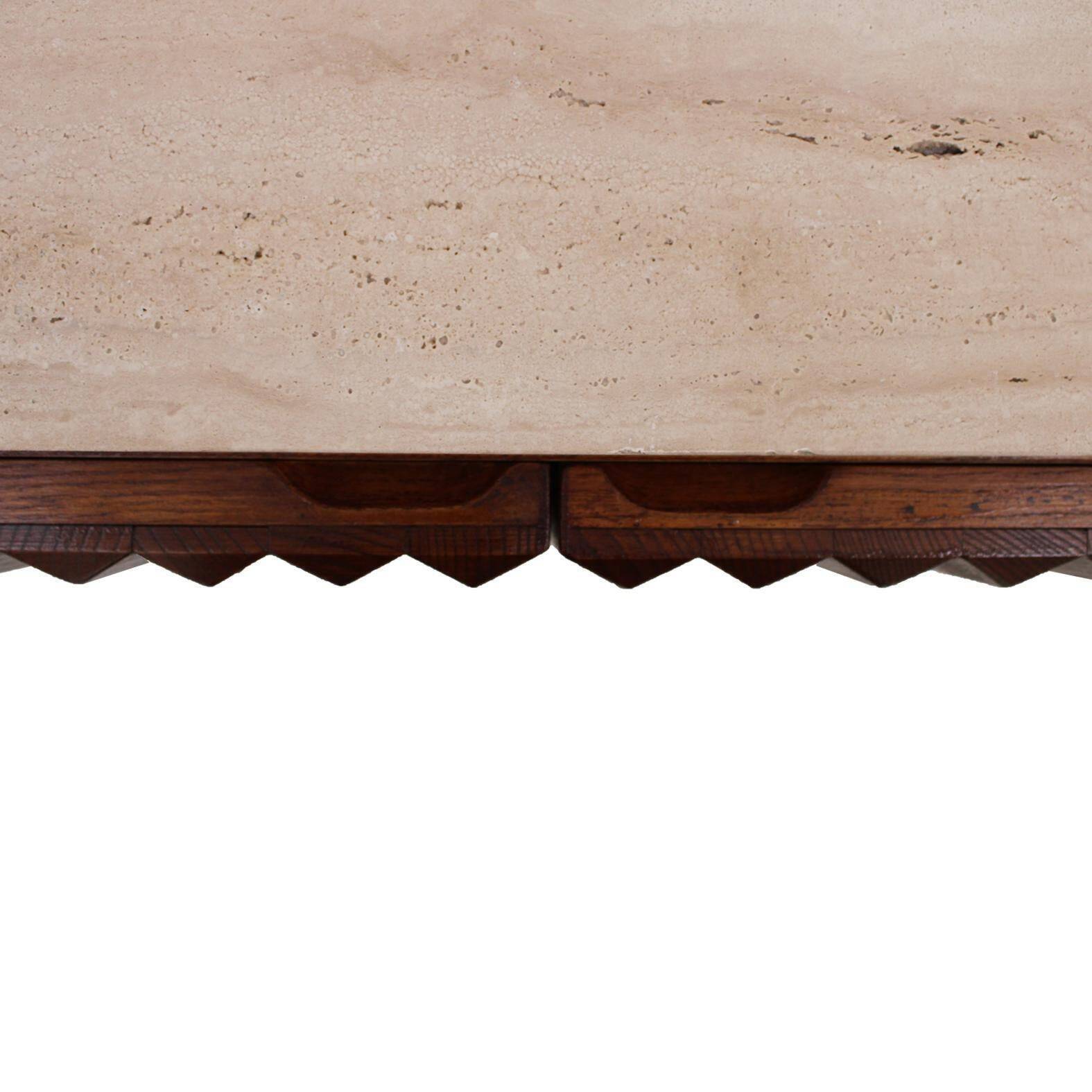 Contemporary Birch and Oak Sideboards with Travertine Top by LA Studio
