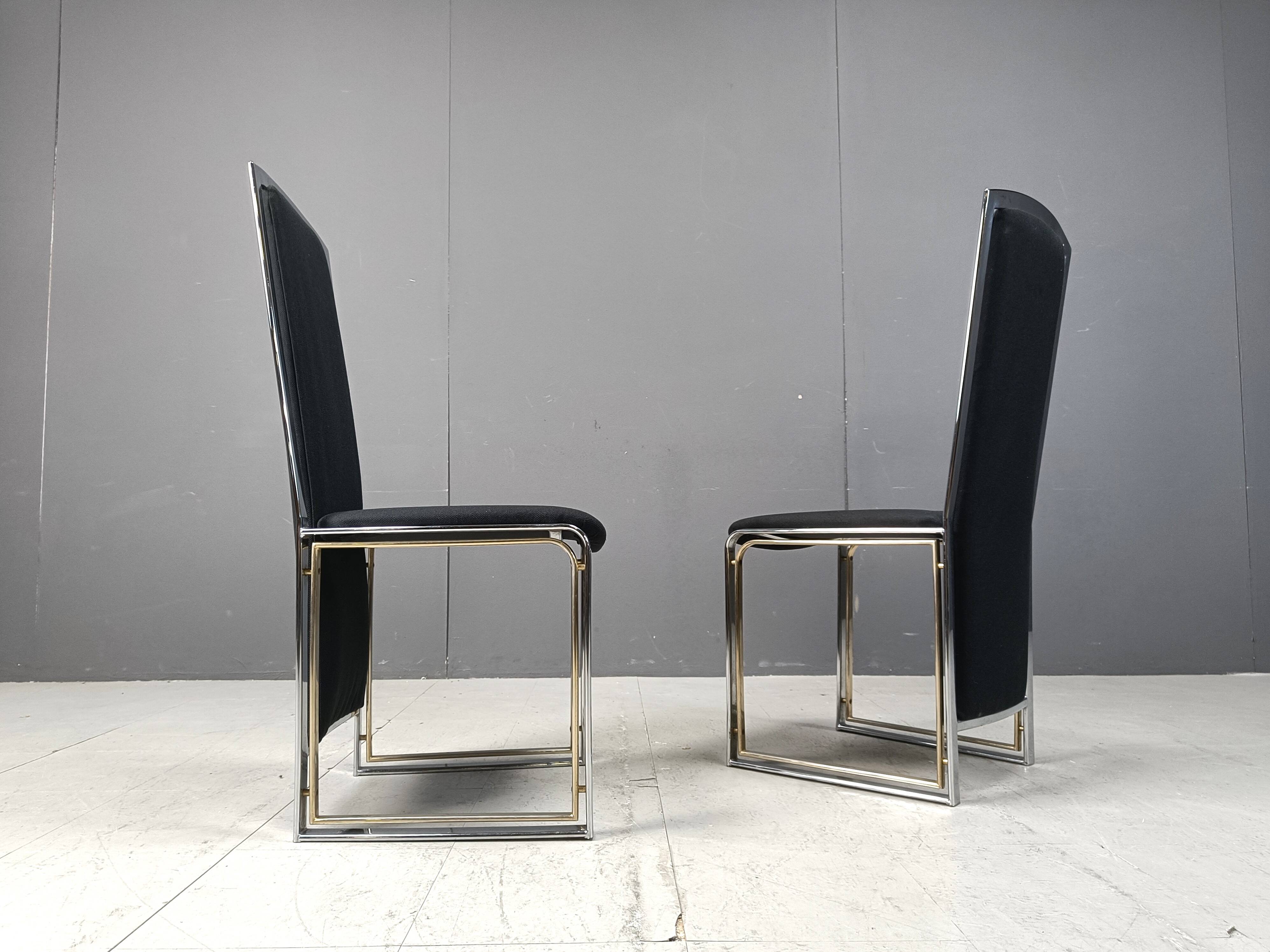 Lot de 8 chaises de salle à manger vintage en laiton et chrome - années 1970