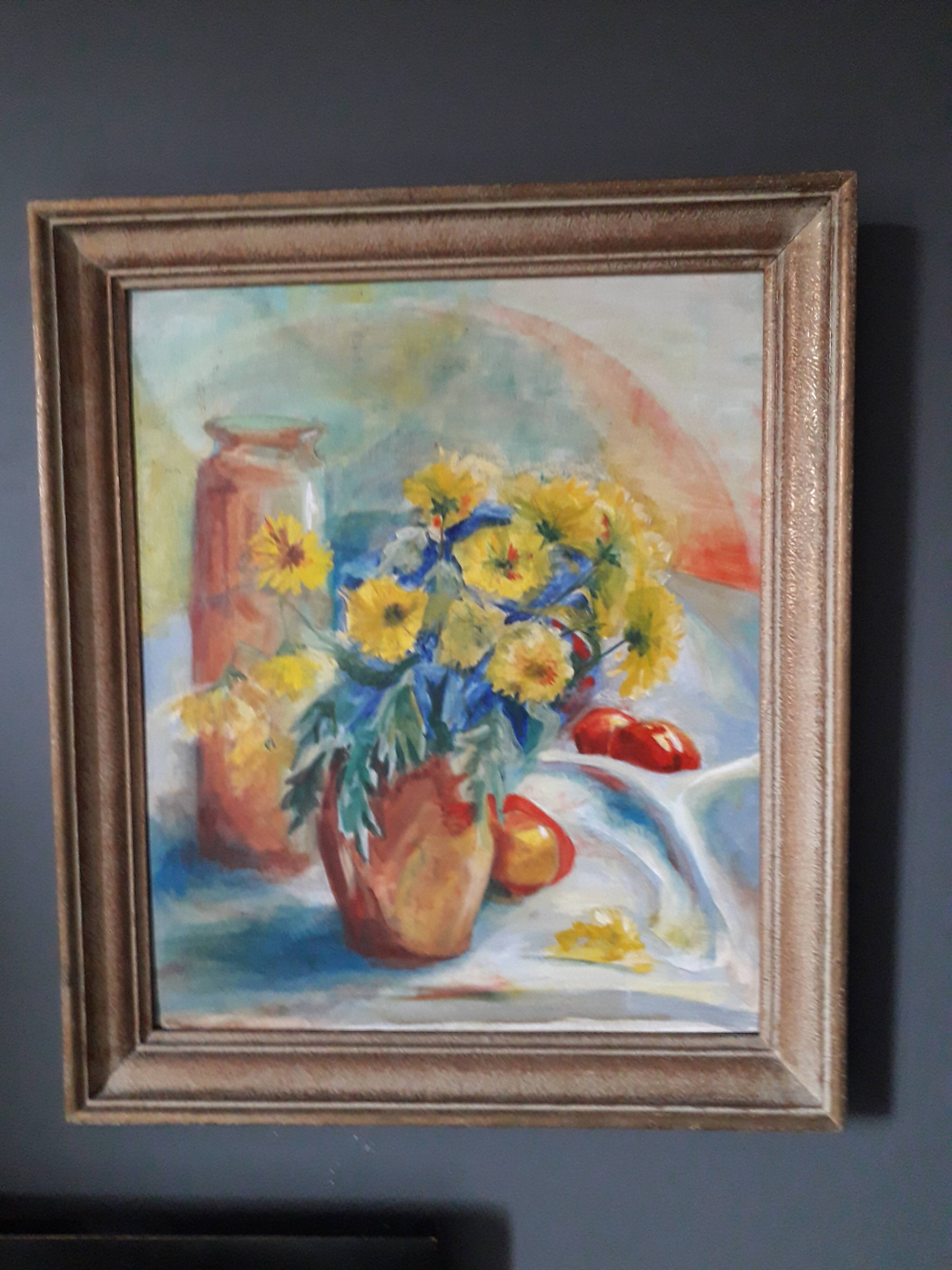 Ancient painting depicting a bouquet of flowers.