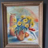 Ancient painting depicting a bouquet of flowers.