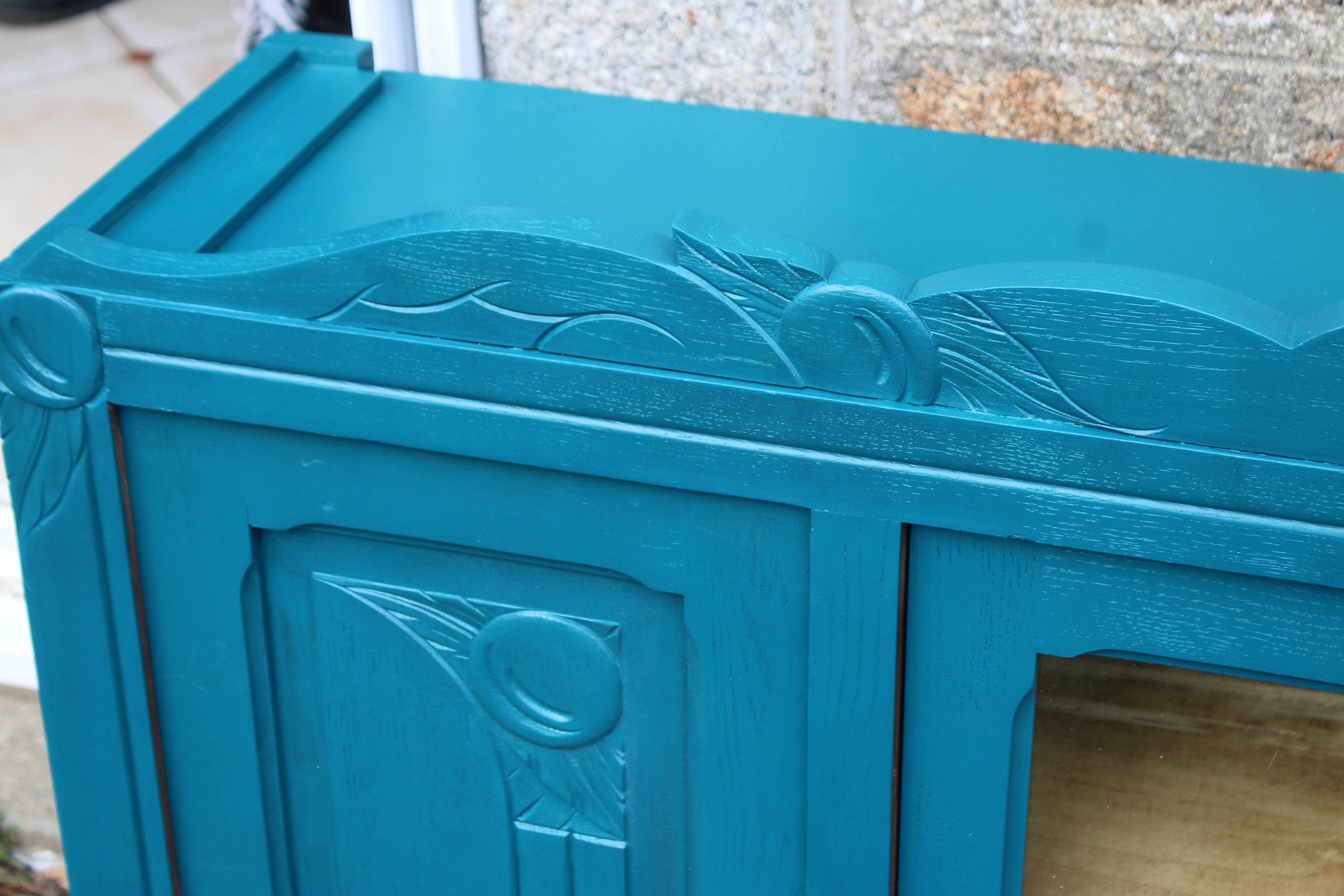 Renovated antique sideboard – Petrol blue V33 – Vintage / Art Deco style