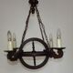 French vintage rustic 4 light wheel chandelier hand