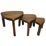 Brutalist oak organic curved oval side or nesting tables, Dutch ca 1960