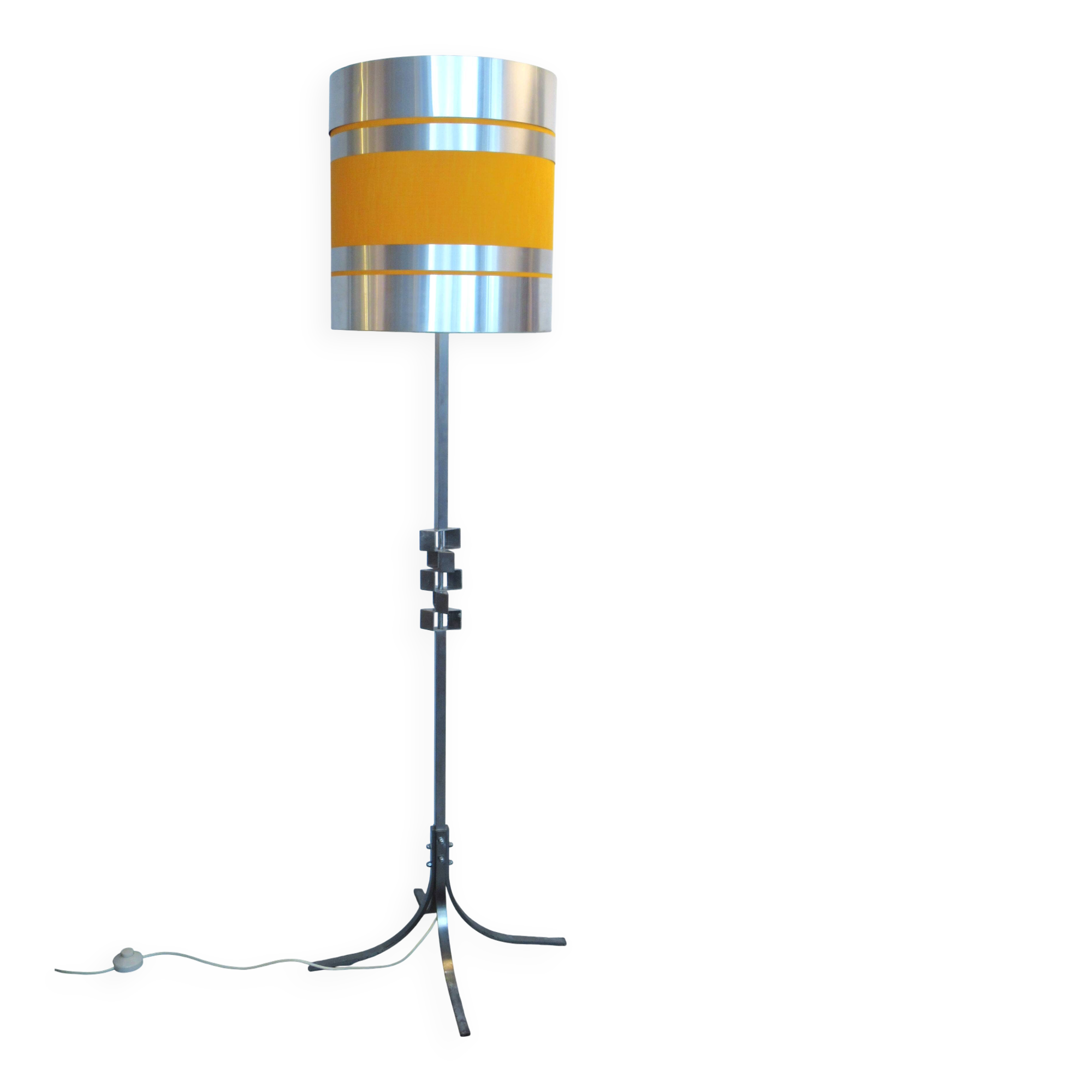 Floor lamp with a large orange shade and metal from the 1960s.