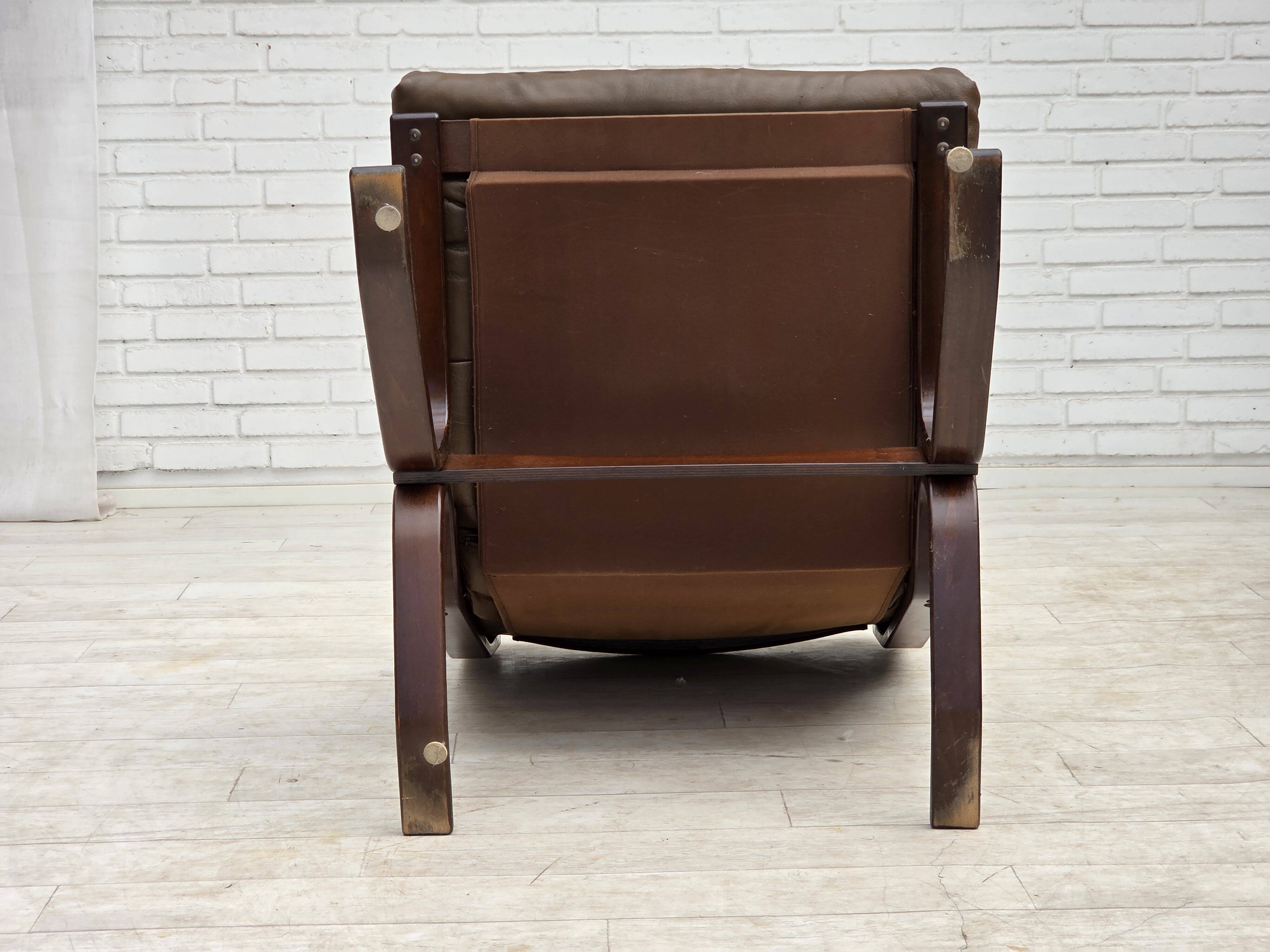 Fauteuil en cuir de meuble marron, années 1970, design scandinave,