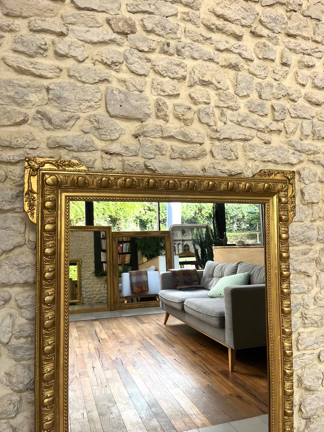 Antique mirror 133cm/96.5cm gilded with gold leaf