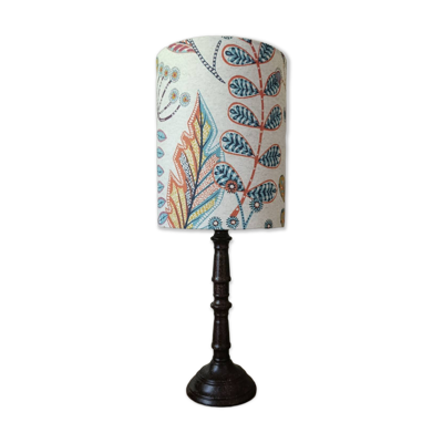 Lampe de table métal vieilli, abat-jour végétal