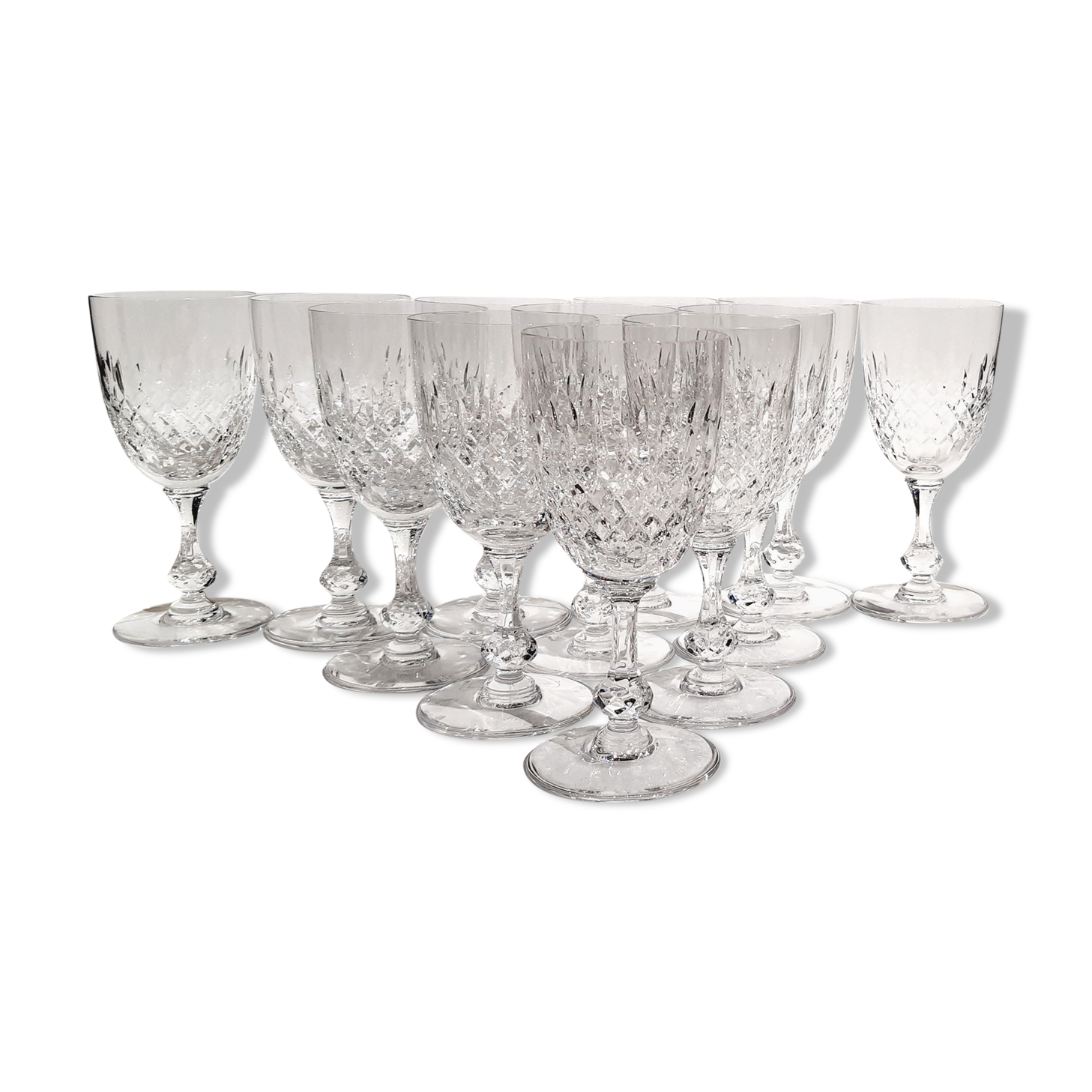 12 water glasses on crystal stand saint louis messina collection model of 1973. stamped.