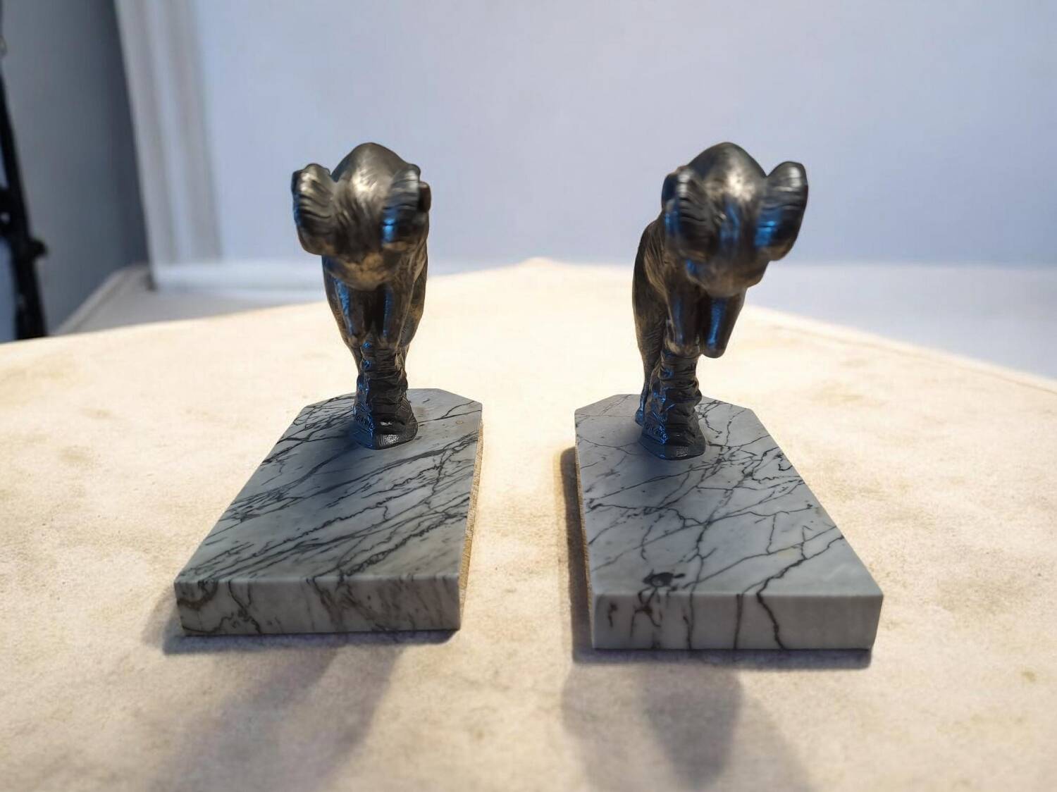 Set of 2 bronze silvered bookends signed Hippolyte Moreau