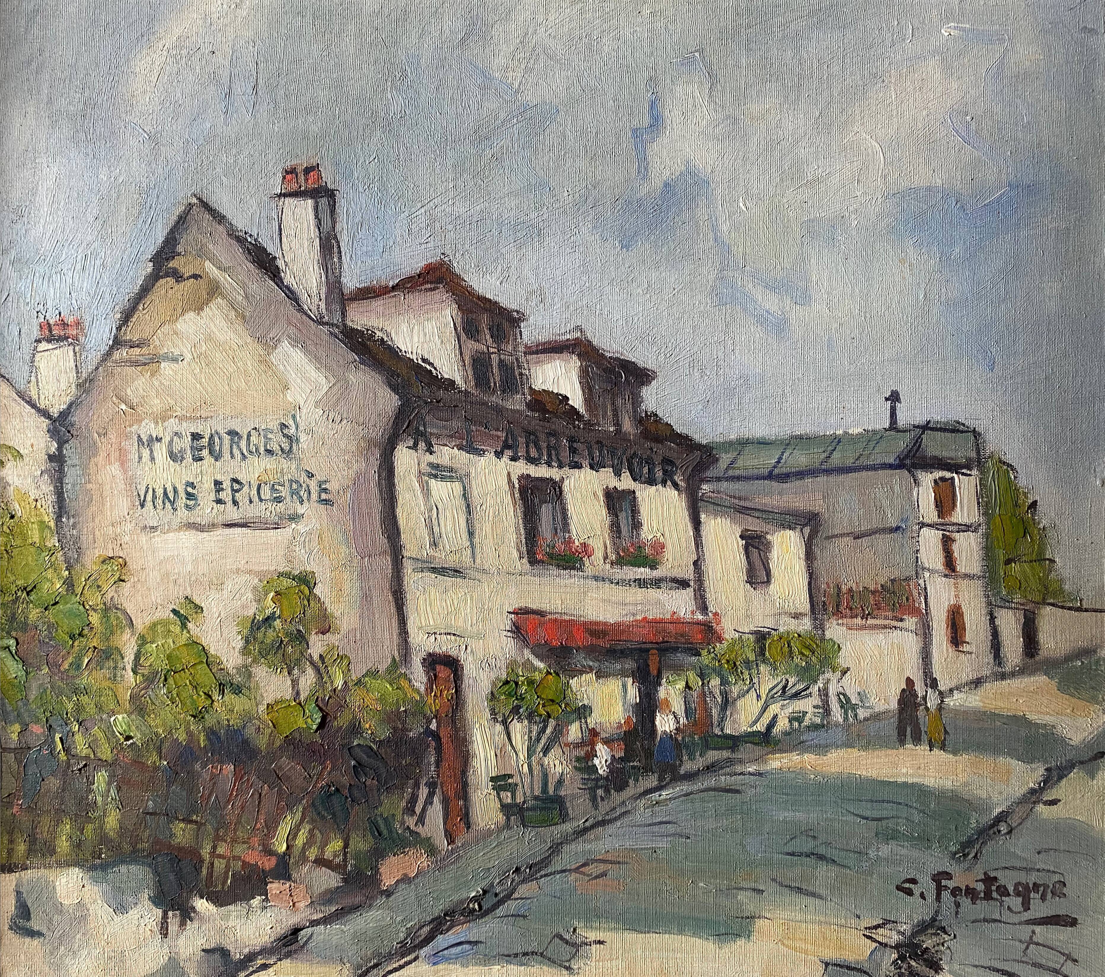 Table HST L'Abreuvoir café de Montmartre Paris 1950 signed C. Fontagne