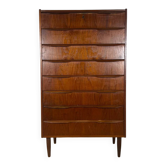 Mid-century Danish high chest of drawers with eight teak drawers.