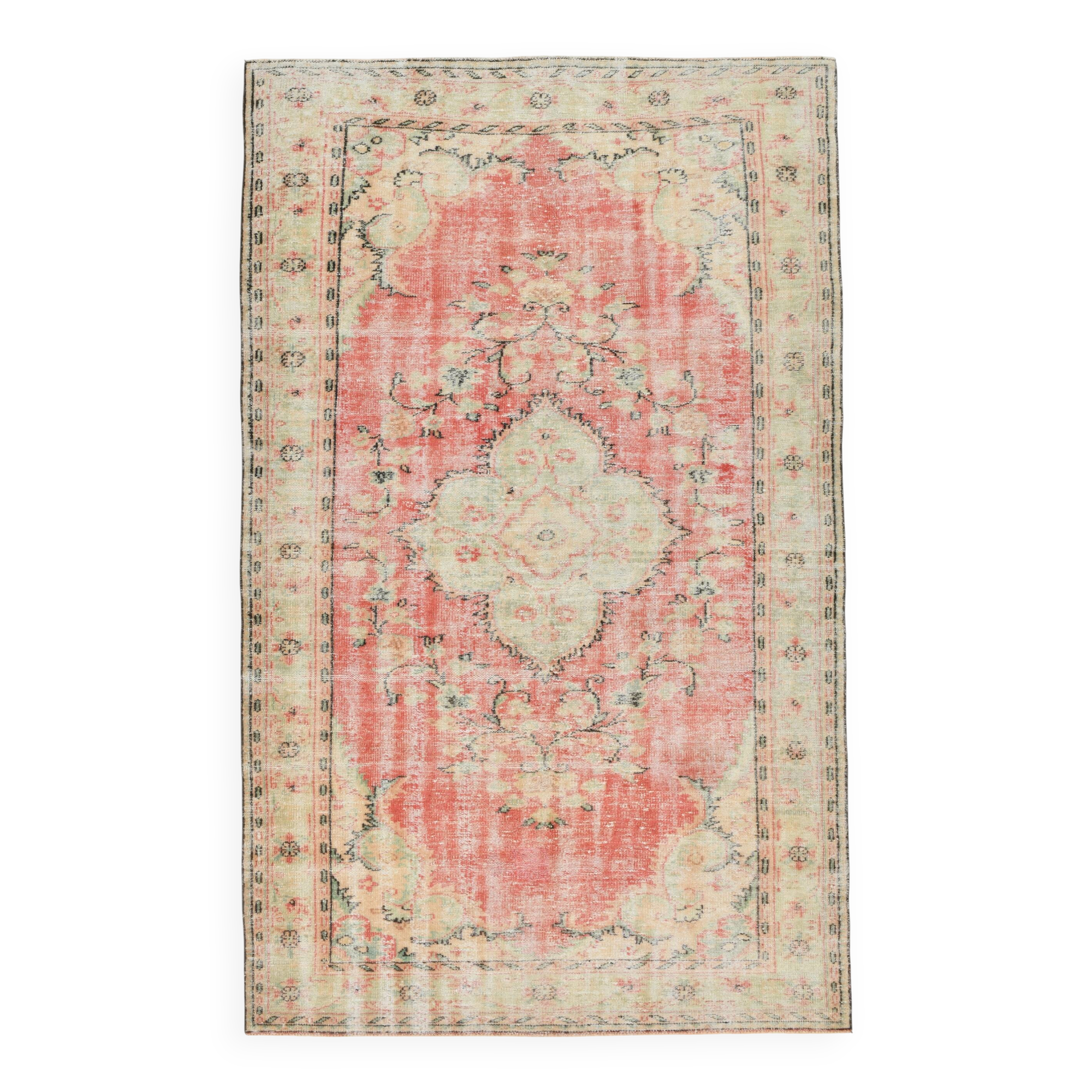 Red & cream oriental turkish vintage rug
