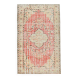 Red & cream oriental turkish vintage rug