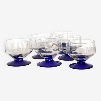 Set of 6 art deco fruit ice cream glasses and blue colored foot vintage tableware ACC-7091