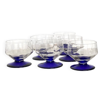 Lot de 6 verres coupes fruits glaces art déco et pied coloré bleu art de la table vintage ACC-7091