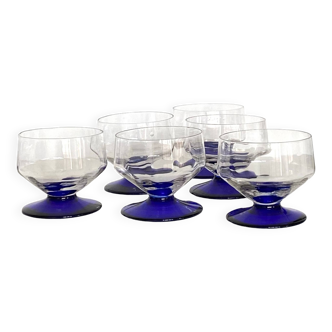 Set of 6 art deco fruit ice cream glasses and blue colored foot vintage tableware ACC-7091