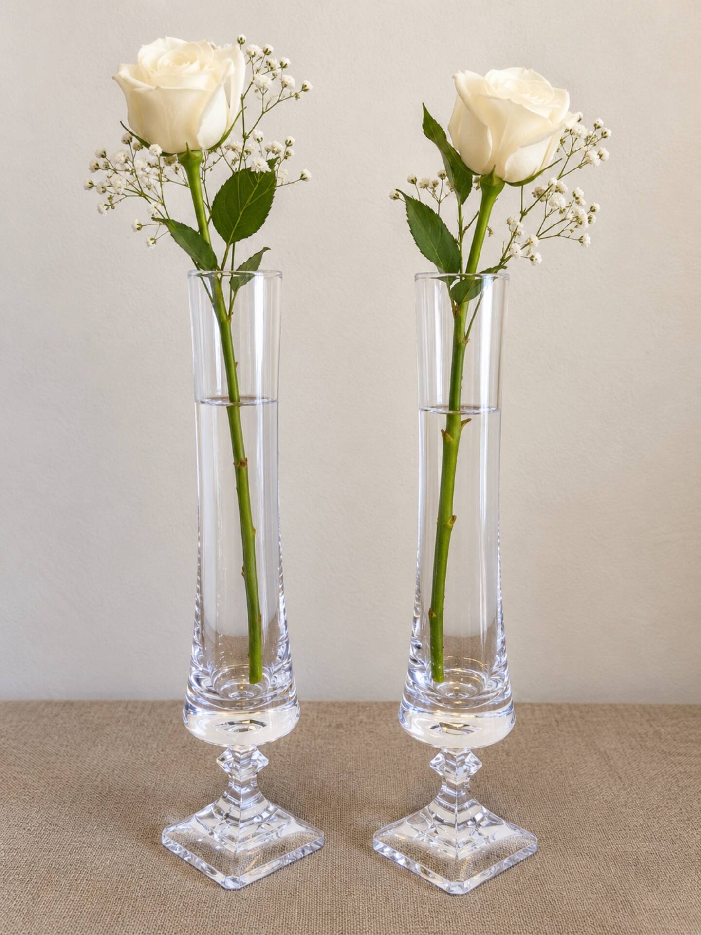 Pair of Bayel crystal flower vases – 24 cm – square bases