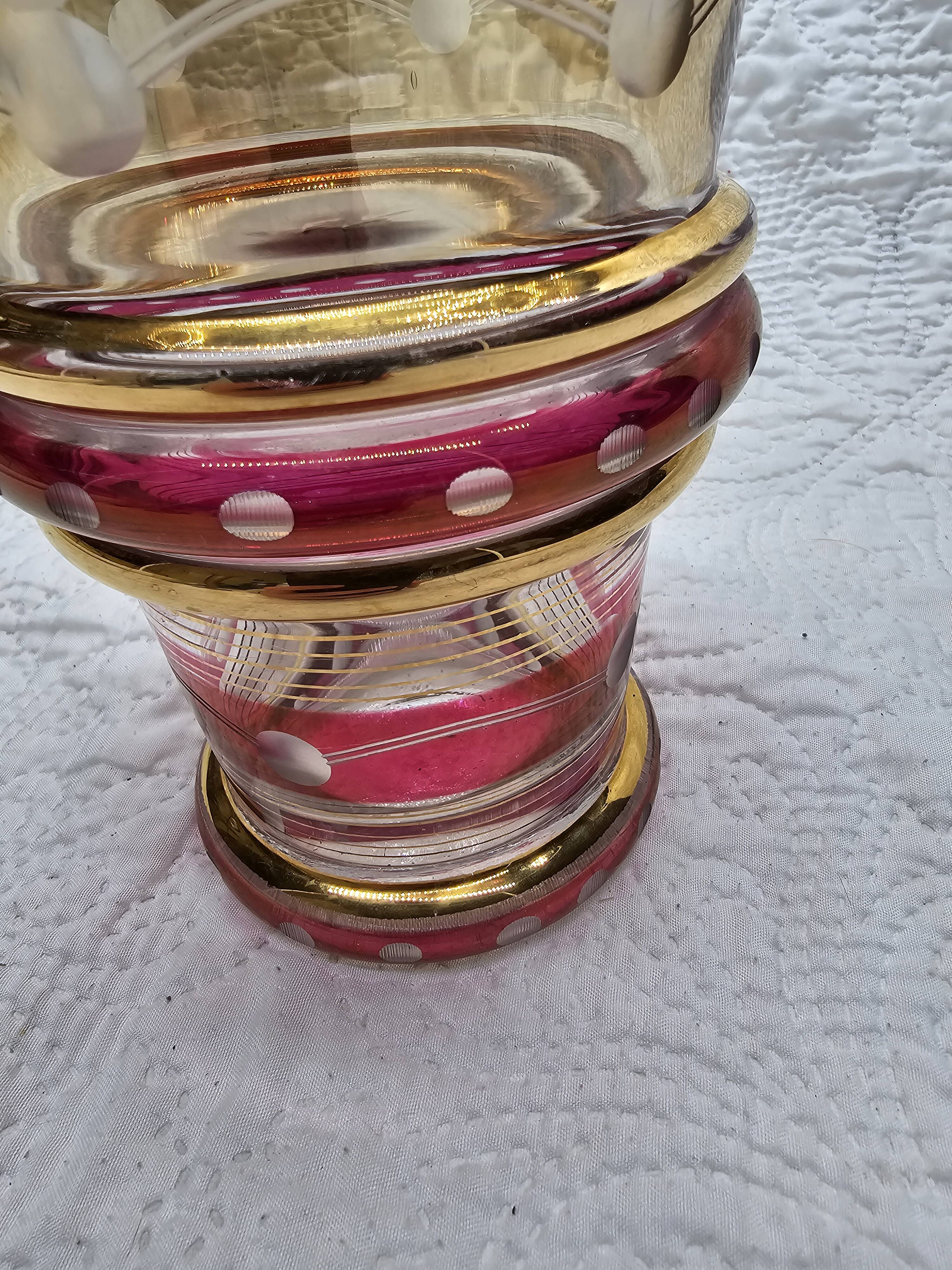 50s vase with gold and burgundy decor