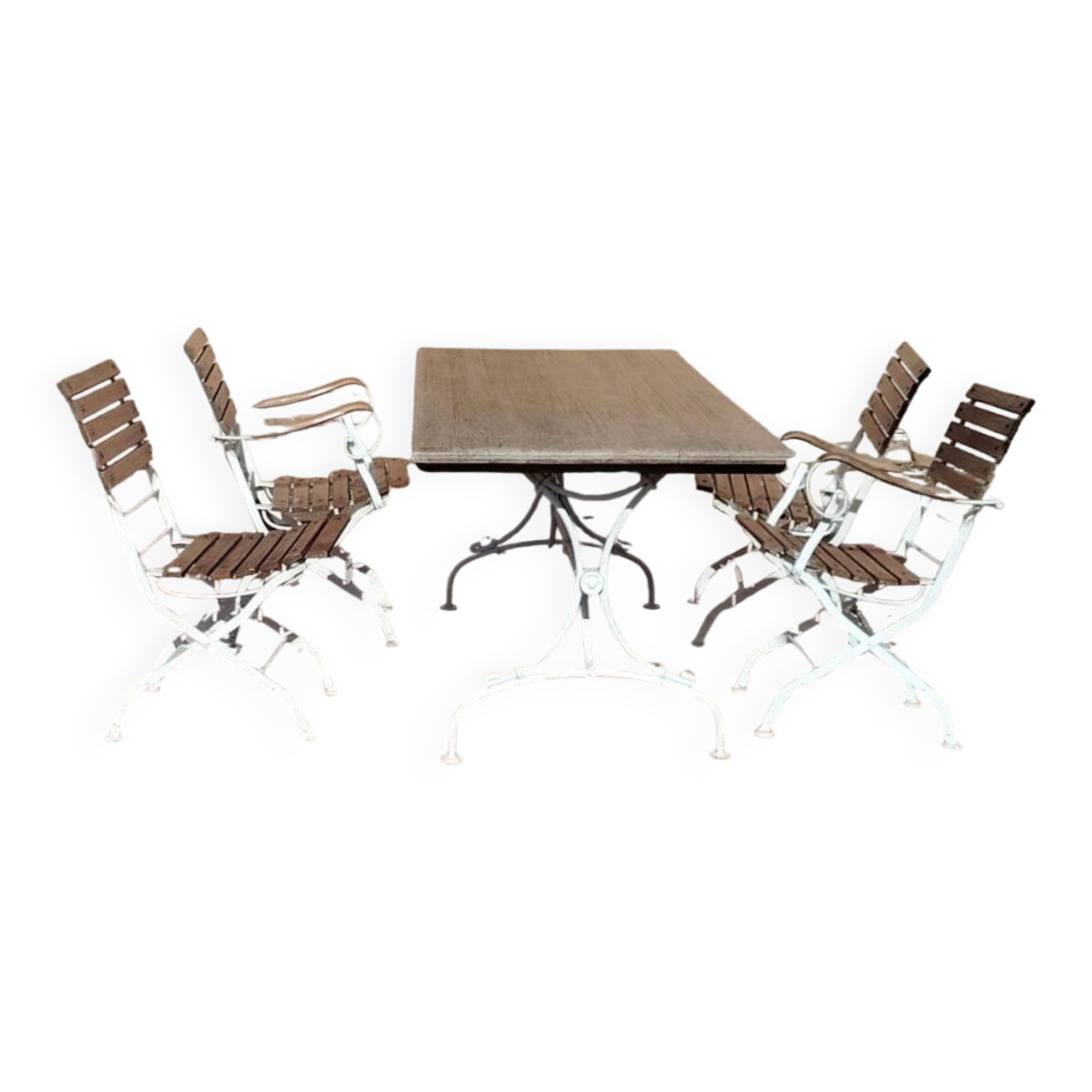 Salon de Jardin fer forgé teck bistrot vintage