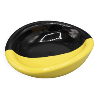 Ancienne ceramique vide poche design vintage noir jaune