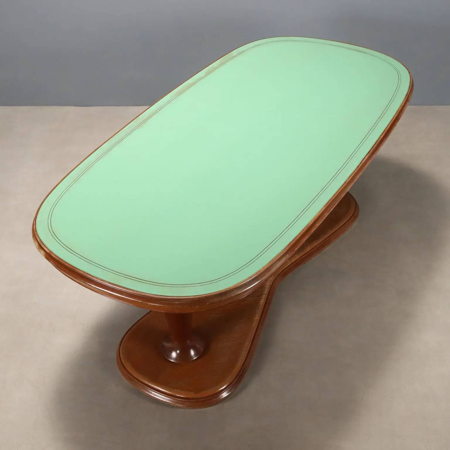 Vintage table in solid beech and glass, design, Italy, 1950s