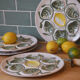Set of 4 Belon earthenware oyster plates – 25 cm – yellow & green