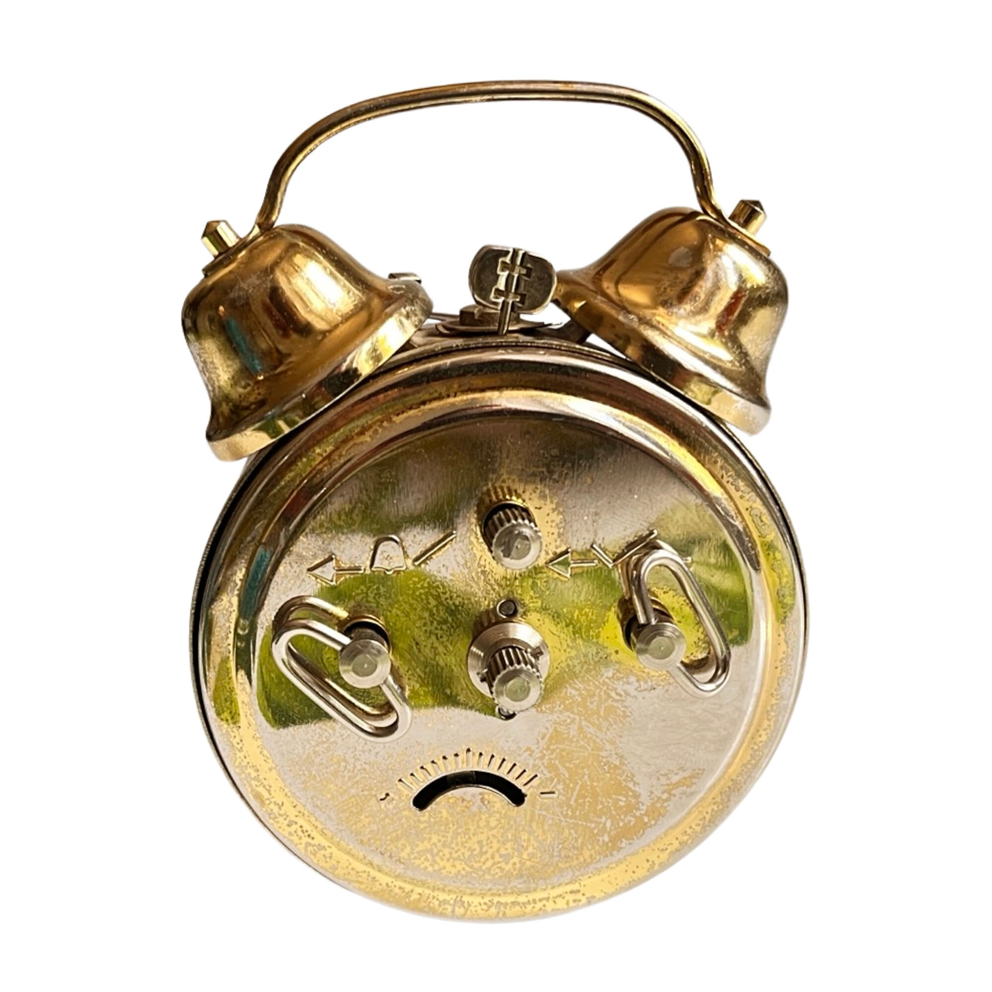 Small wind-up brass alarm clock, Micro, Germany, 1970s
