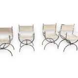 Maison Jansen Set of 4 armchairs Emperor Savonarola White leather and chromed metal