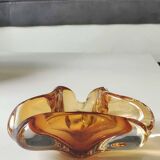 Murano ashtray/pocket tray free organic floral shape. amber tones. dim 17 x 14 cm