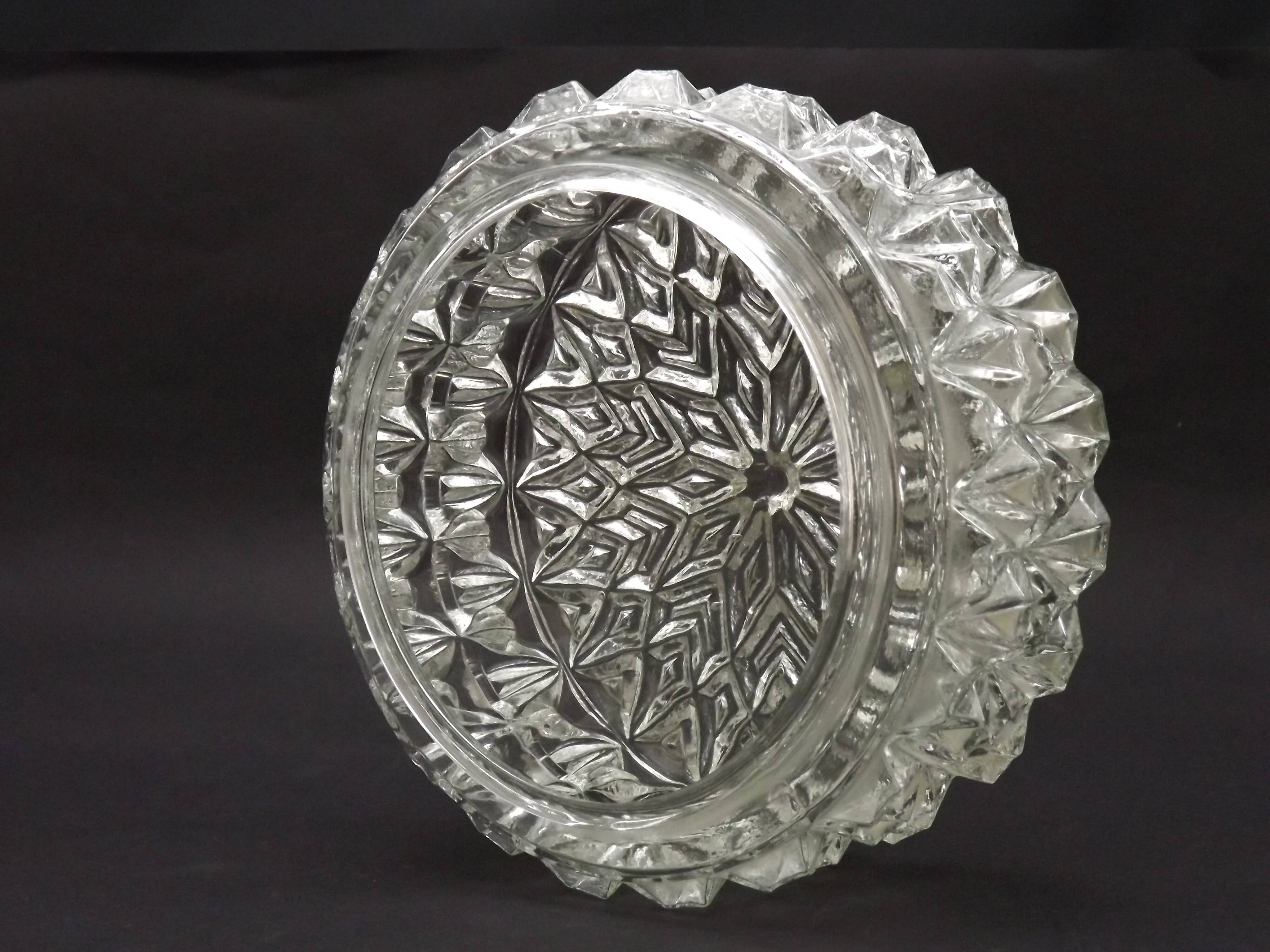 French Mid-Century Round Clear Cut Glass Ceiling Light Replacement Shade