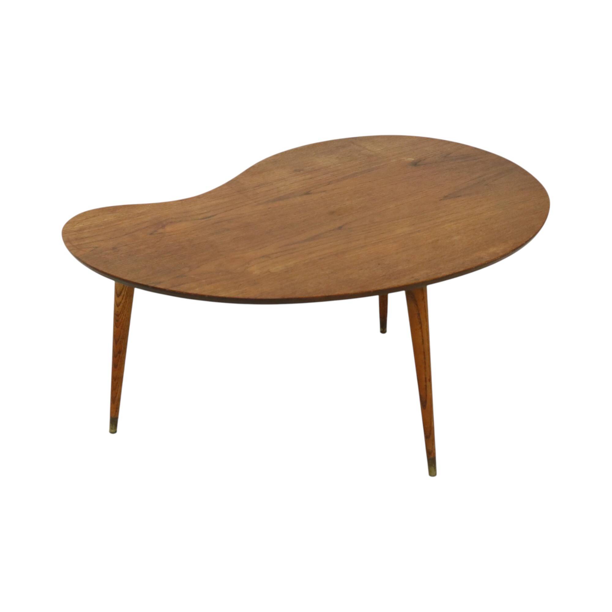 Solid Wood Kidney-Shaped Coffee Table Side Table 1960s