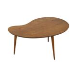 Solid Wood Kidney-Shaped Coffee Table Side Table 1960s