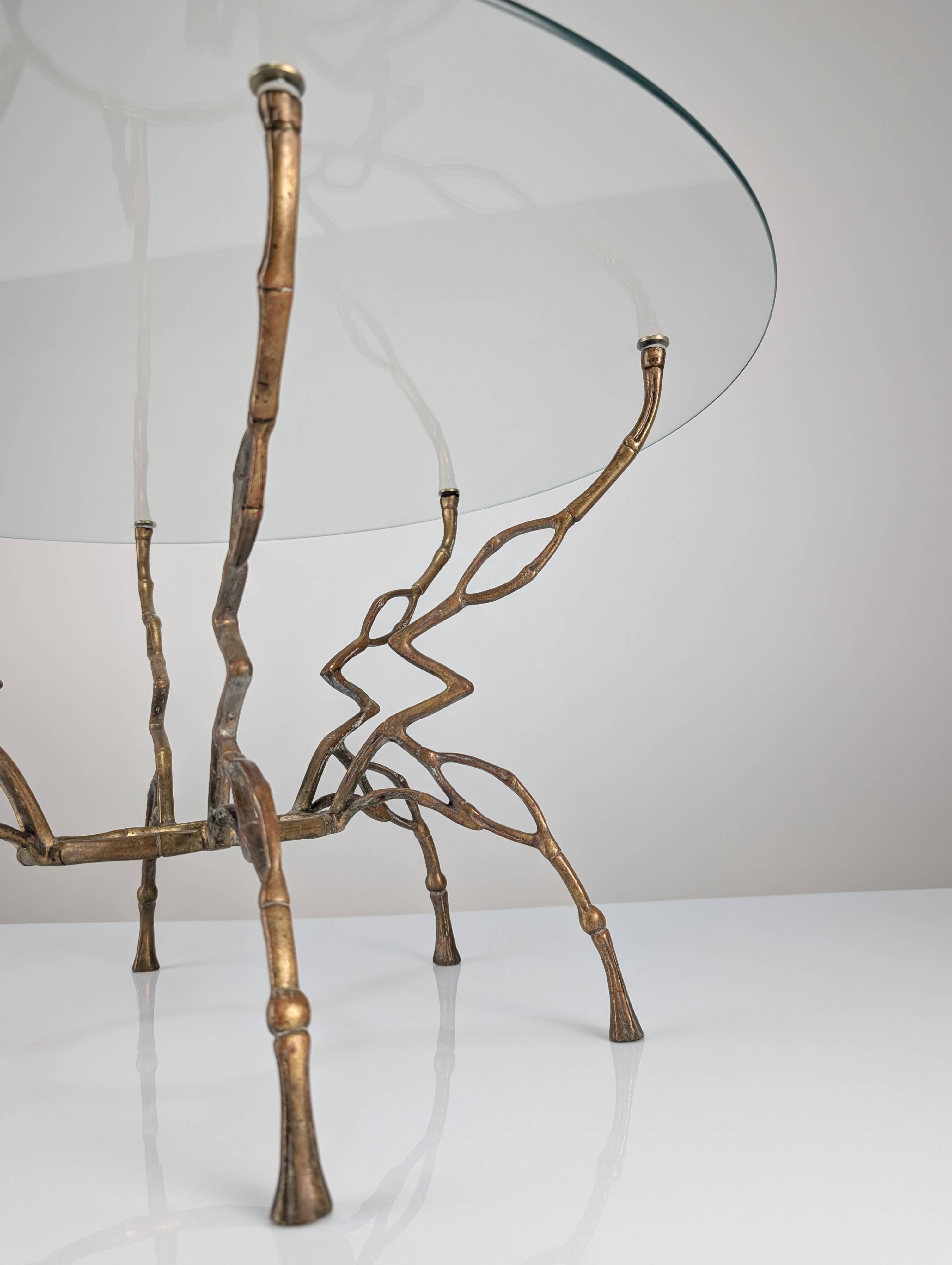 Zigzag Bronze Faux Bamboo Hollywood Regency Coffee Table, 1960s