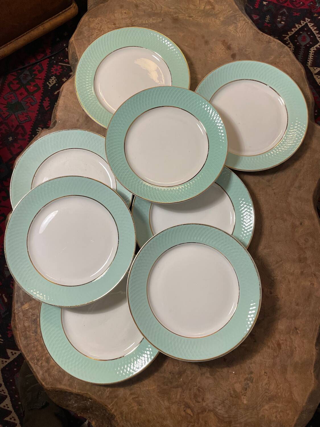Set of 6 vintage Moulin des loups flat plates 1950