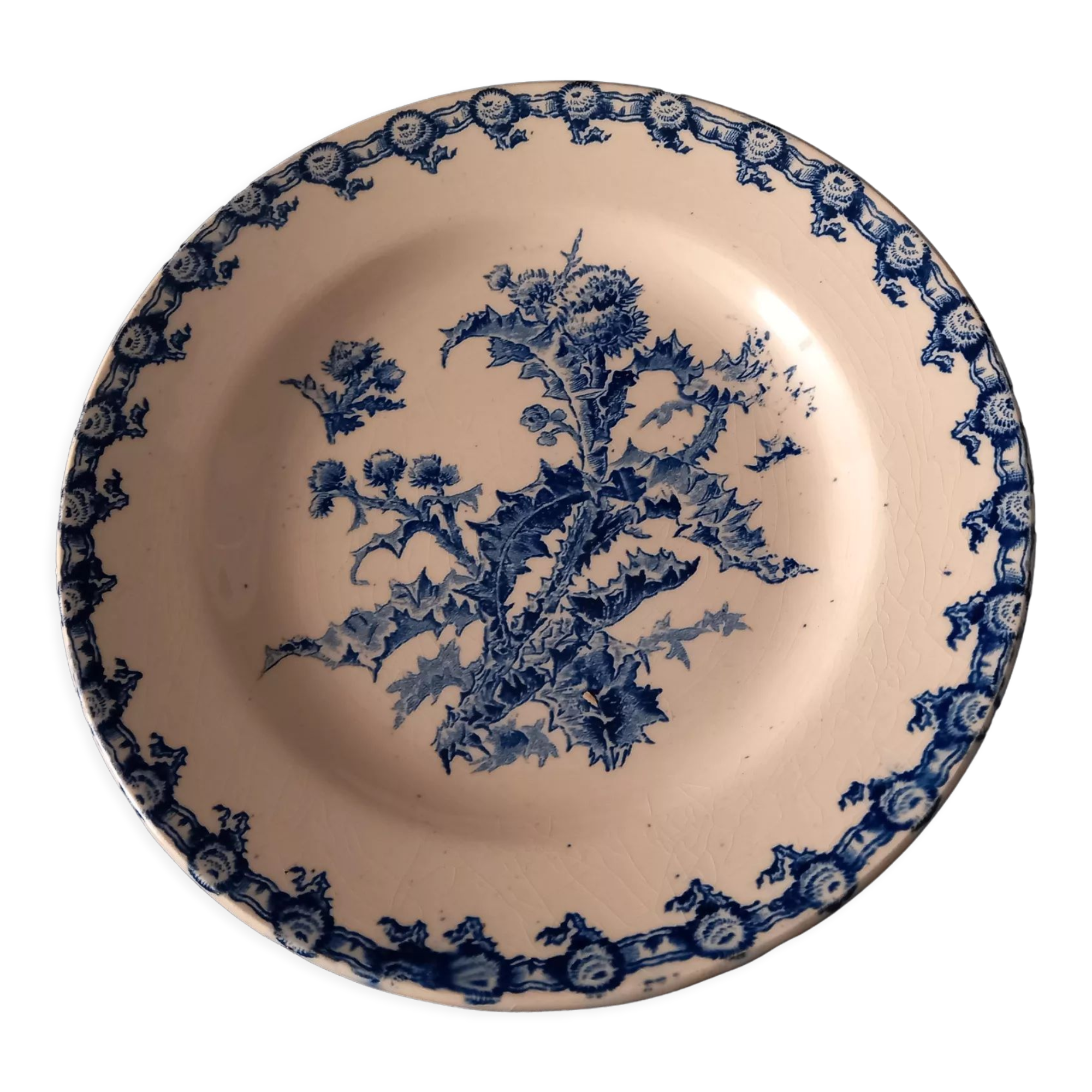 Plate Model thistles - Porcelain Opaque earthenware from Gien