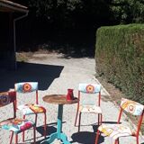 Schoolboy chair lined with colorful fabric