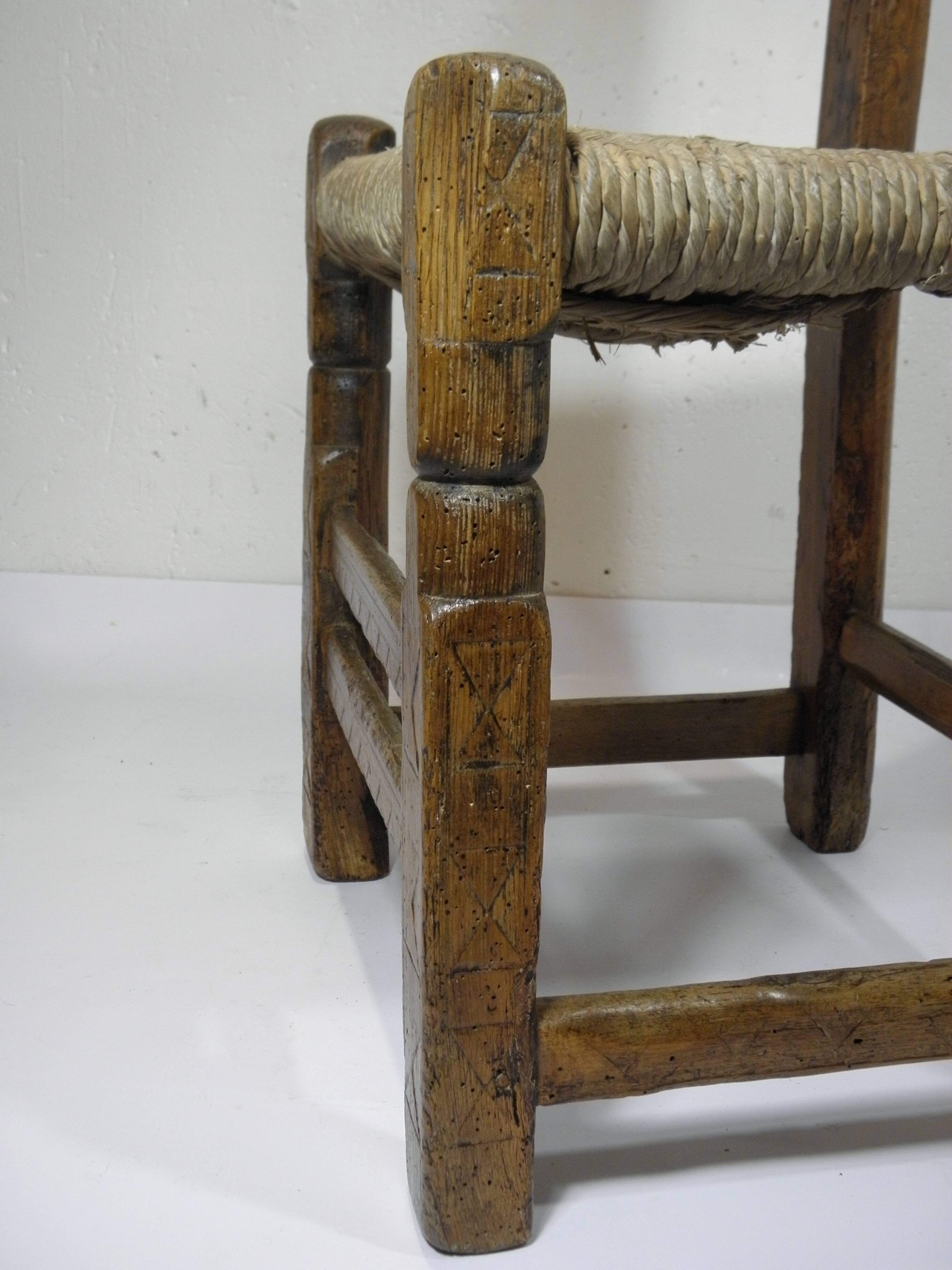 Antique wooden and straw chair, Folk Art - Spain