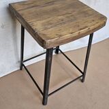 Old workshop stool in wood + wrought iron