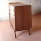 Vintage slanted commode with tapered legs from the 1960s in golden oak.