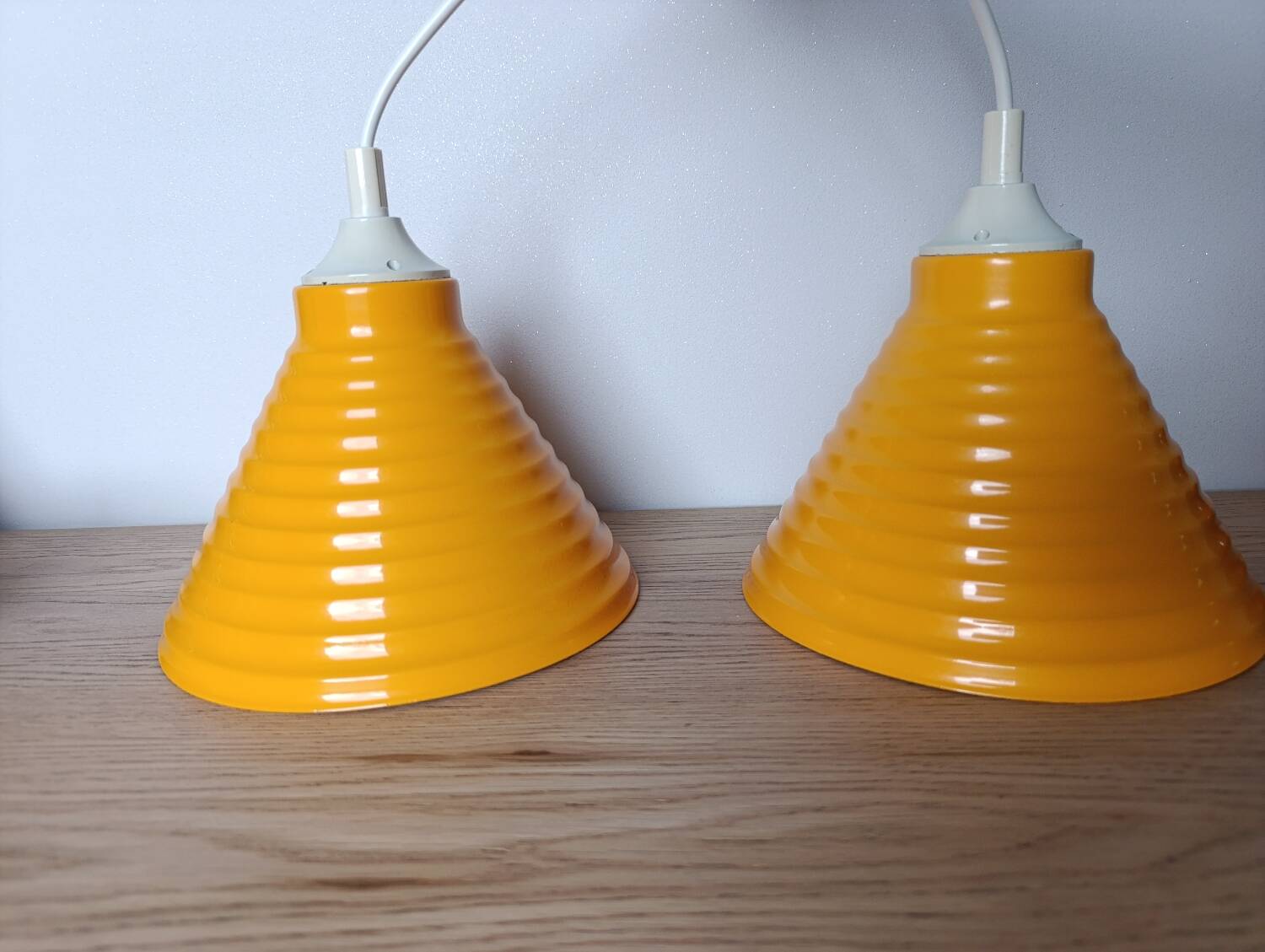Pair of vintage egg yellow pendant lights