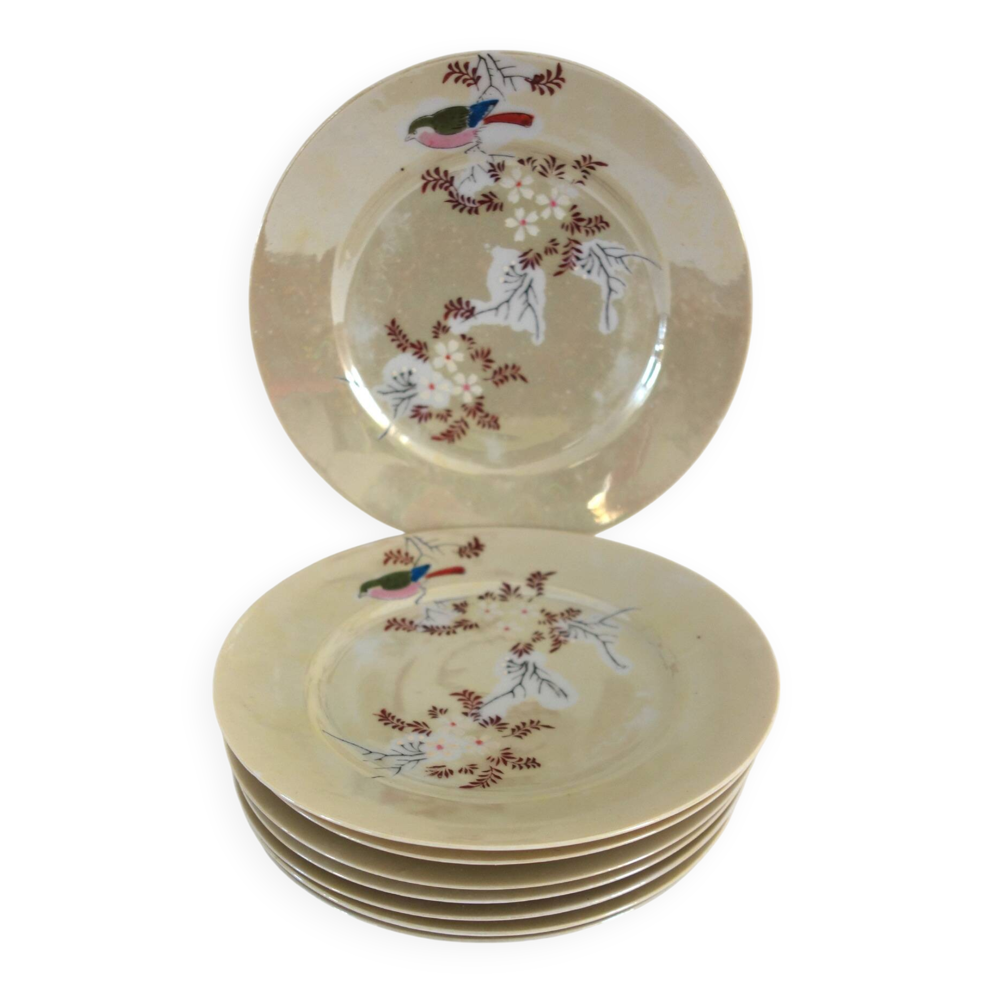 8 assiettes à dessert chinoises nacrées vintage